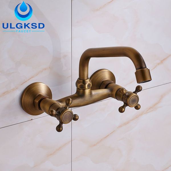 

ulgksd bathroom dual knobs vessel basin faucet wall mounted mixer tap antique brass