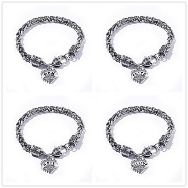

crystal heart love bracelets nana mimi mom sister grandma believe hope faith friend family member bracelet wristband christmas gift, Golden;silver