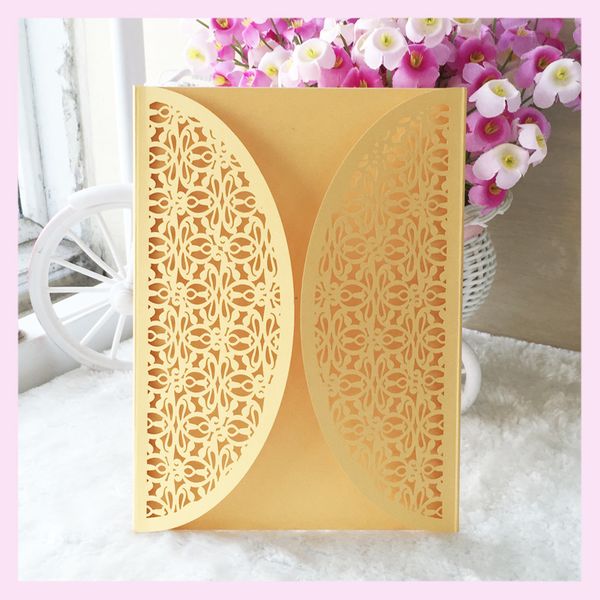 Laser Cut Pearlescent Paper Flower Wedding Invitation Engagement
