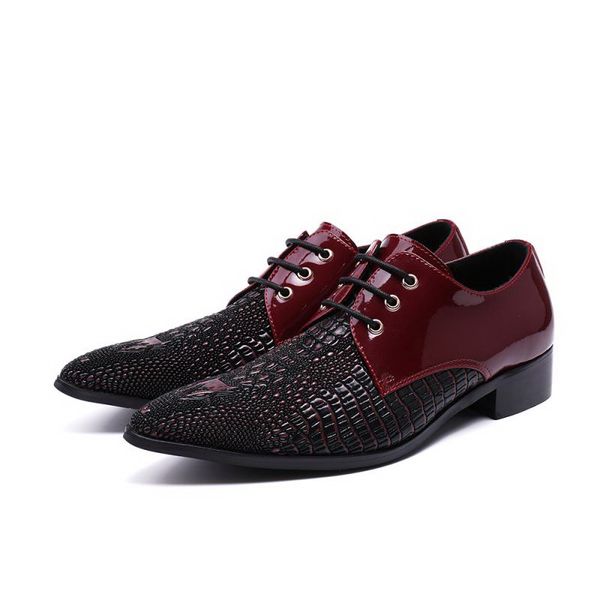 

personalized luxury red men formal shoes fashion designer pointed toe crocodile pattern men leather party shoes stage show, Black