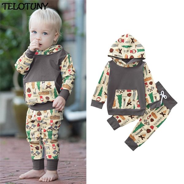 

telotuny 2018 fashion newborn infant baby boy cartoon hoodie t shirt pants outfits set clothes zy30, White