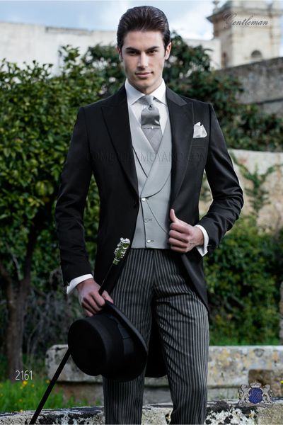

new fashion black tailcoat groom tuxedos excellent men wedding wear bridegroom men formal prom party suit(jacket+pants+vest)951, Black;gray