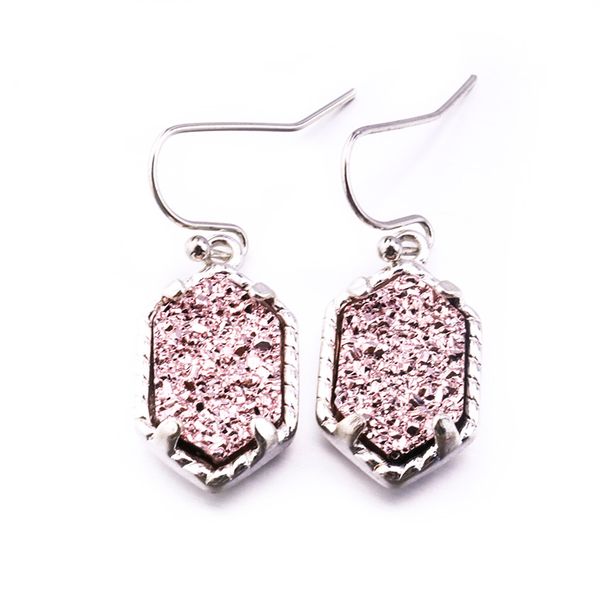 

горячие популярные drusy druzy мотаться серьги серебро позолоченные геометрические драгоценный камень искусственного лавы камень серьги для, Silver