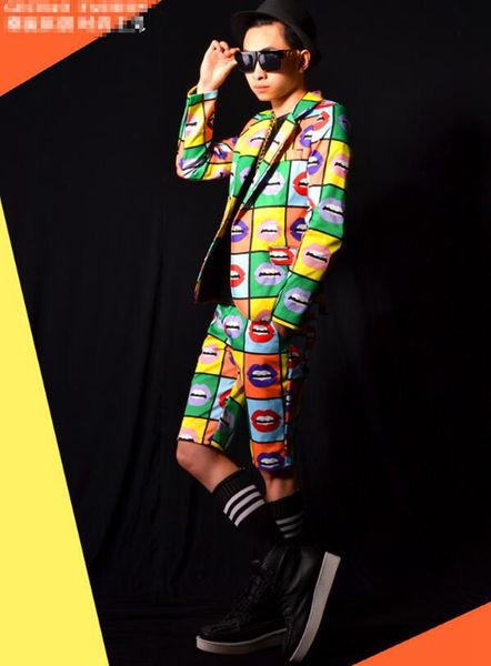 

man han edition of the new boutique personality anchor bar singer stage costumes dance clothing design wind coat lips m - 2 xl, Black;red