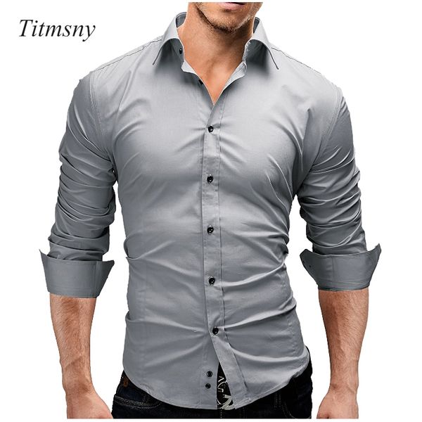 

titmsny slim casual brand men shirt long sleeves solid color cotton male dress shirts business men shirt 3xl streetwear, White;black