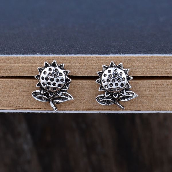 

mythic age real 925 sterling silver ethnic exotic tribal sunflower flower vintage stud earrings jewelry gift for woman girl, Golden;silver
