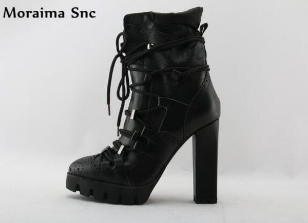 

moraima snc new riding boots fashion women cross-tied vamp decoration round toe platform high square heel stylish cool boots, Black