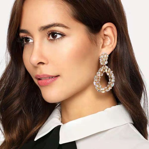 

water drop diamonds dangle earrings crystal hollow charm chandelier women girl luxurious ear jewelry three colors red black white, Silver