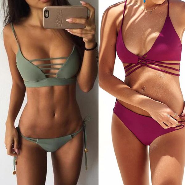 

bikini 2018 swimwear women swimsuit bikini set cross bandage beach bathing suit low waist swimsuit push up brazilian suit, White;black