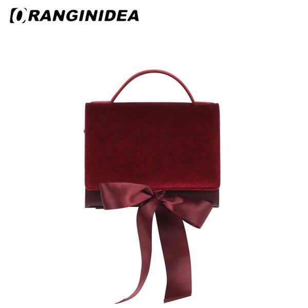 

velour and pu leather women handbags retro ribbon bowknot shoulder bags fashion female messenger crossbody bags lady tote bag