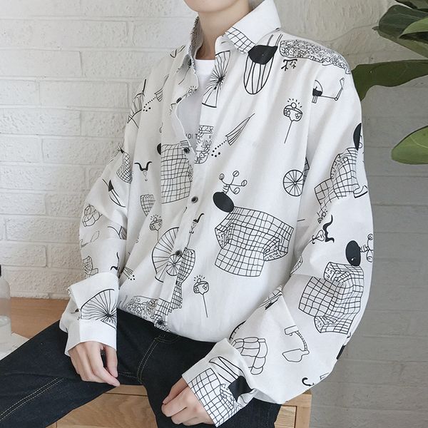 

the new japanese style couple style student fresh printed bf shirt korean version of the fashionable ulzzang loose shirt, White;black