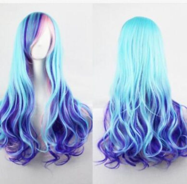 

new costume wig * ombre blue tones in long wavy style default category, Black;brown