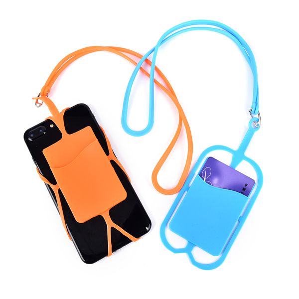 Titular de bolsa de cartão de identificação de crédito cordão de silicone alça de pescoço colar alça de suporte de cartão para iPhone X 8 universal móvel caixa de telefone celular