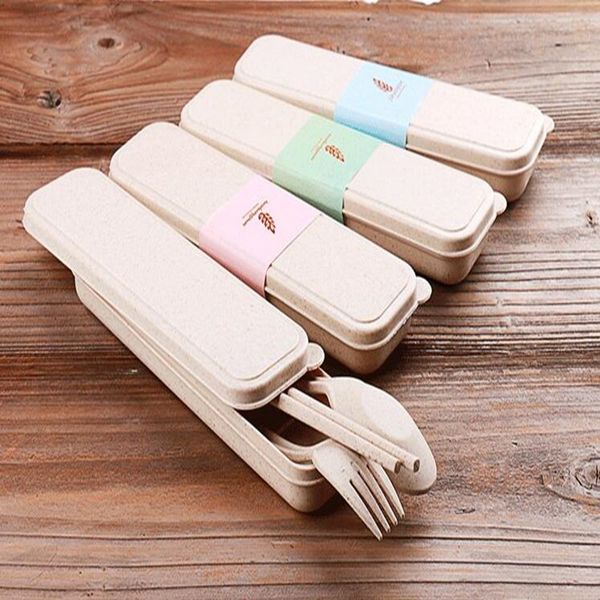 

cutlery set cute portable travel cutlery wheat straw fork camping picnic set gift child office people dinnerware
