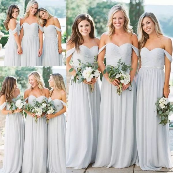 

western country chiffon bridesmaid dresses a line off shoulder sleeveless pleats long maid of honor bridal gowns 2018 plus size, White;pink