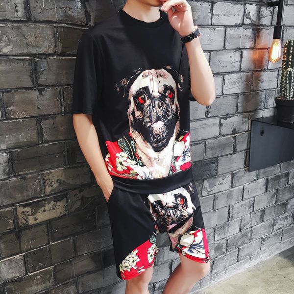 

dot animal print tracksuit 2pcs sweat suit set tracksuit men 2018 summer fashion designer print casual holiday beach set, Gray