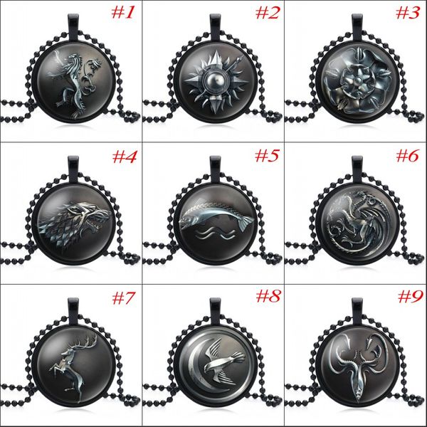 

game of thrones pendant necklace stark black wolf necklaces jewelry time gemstone glass necklace sweater chain, Silver