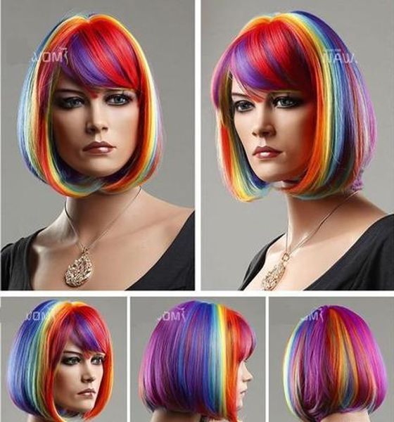 

new short bob multicolor rainbow cosplay wigs & halloween wigs>>>>new fashion picture wig, Black