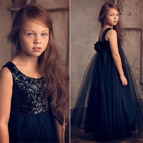 

black sequin flower girl dresses for kids tulle floor length junior bridesmaids dresses christmas girls pageant dress, White;blue