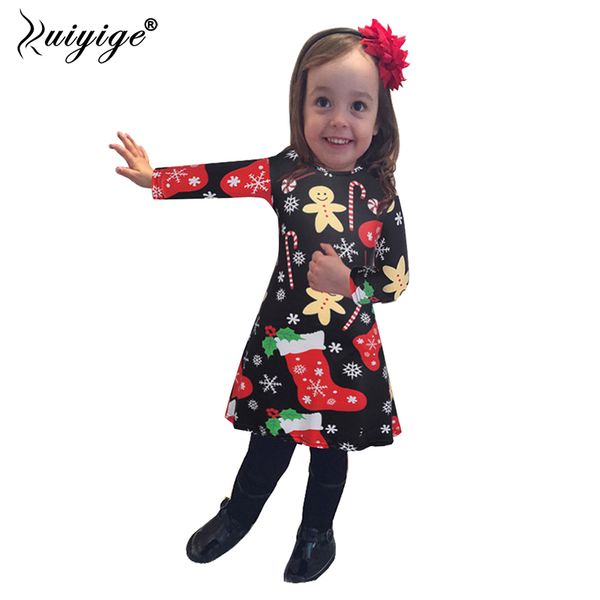 

ruiyige 2018 autumn 3-8y children girls christmas dress kids cotton printed full sleeve christmas trees dresses santa vestidos, White;black