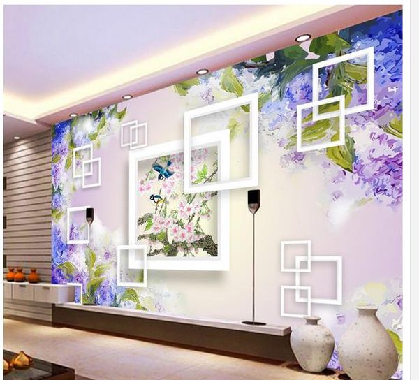 

custom p any size purple flower 3d tv background wall 3d customized wallpaper