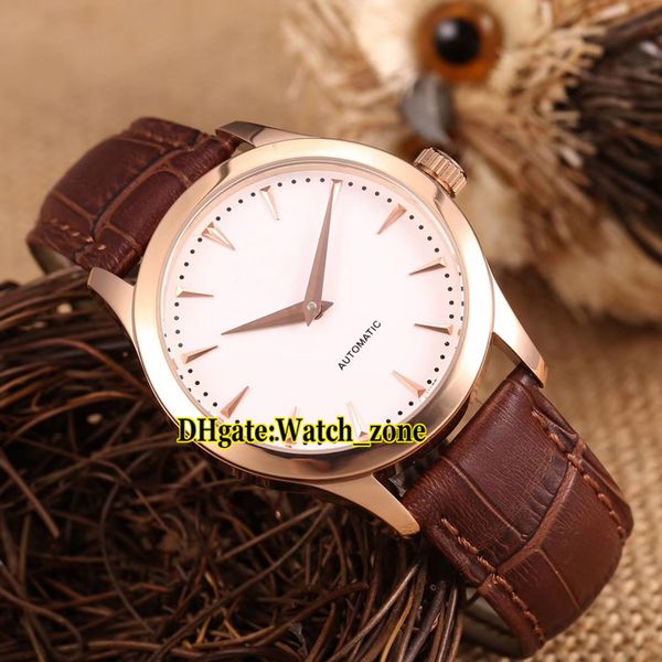 

new master ultra thin 1332511 white dial automatic mens watch rose gold case q1332511 leather strap sapphire glass watches, Slivery;brown