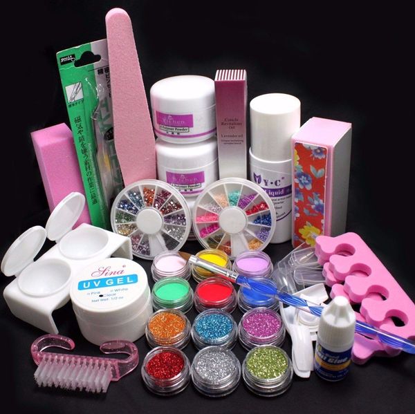 

21 in 1 professional nail art kits acrylic glitter color powder french diy glitter decoration nail art deco tips set tools