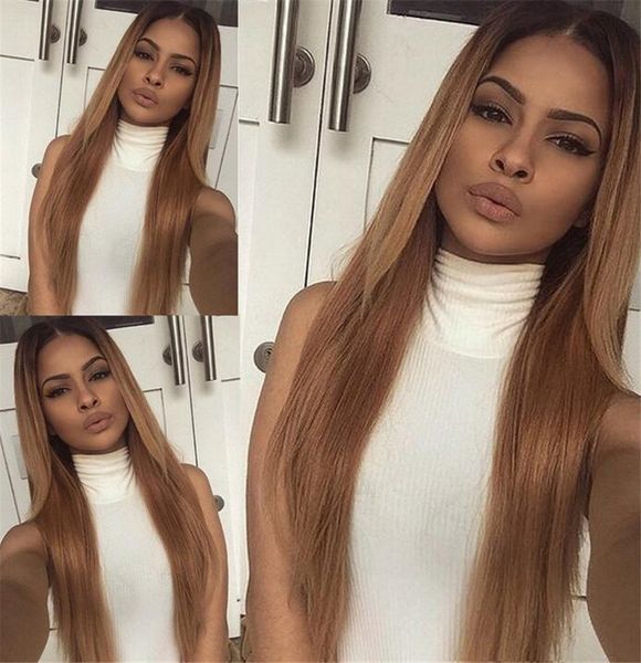 Virgin Brazilian Straight Ombre Blonde Full Lace Wigs Human Hair