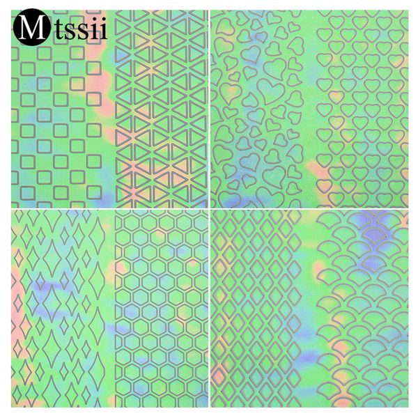 

mtssii 1 set nail art hollow laser stickers stencil gel polish nail vinyl tip transfer guide template heart geometry decals, Black
