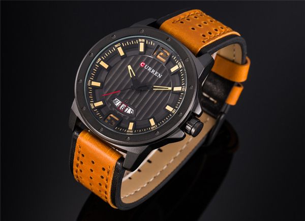 

new curren8293 mens watches brand luxury clock male breathable leather strap three dial military waterproof wristwatch men quartz thin watch, Slivery;brown