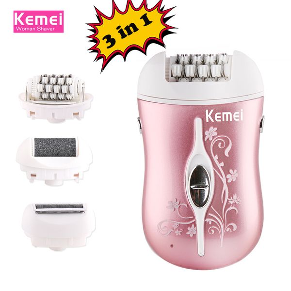 

kemei rechargeable 3 in 1 lady epilator electric device depilador hair shaver removal for women foot care tool