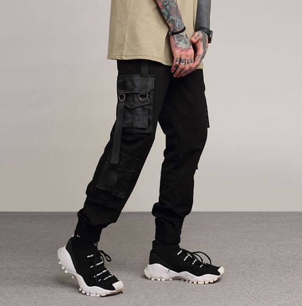 

tkpa men pants casual cargo pockets pants black biker jogger sports sweatpants