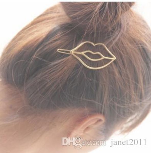 

lips hair clip clamps girls /ladies dainty gold silver cut out lips shape geometric metal hairpin hair clip, Golden;silver