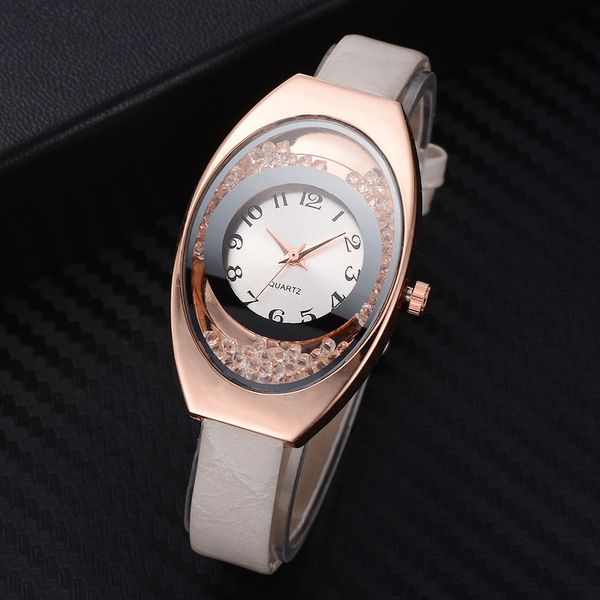 

women bracelet watches leather strap watch sport quartz wristwatch rhinestone rose gold ladies dress clock gift, Slivery;brown
