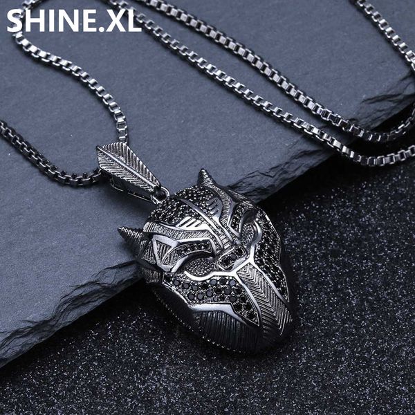 

new fashion iced out black cartoon pendant necklace micro paved zircon dark element mask charm chain hip hop jewelry, Silver