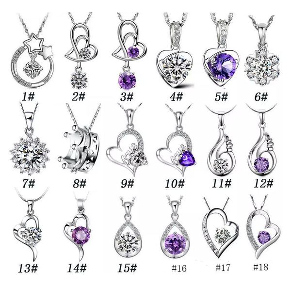 

925 sterling silver pendant necklace fashion charms necklaces heart shaped crystal pendants jewelry