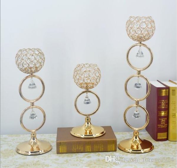 

wholesale gold metal candle holder crystal candelabra wedding table centerpieces gold tea light candles holders for home party decoration