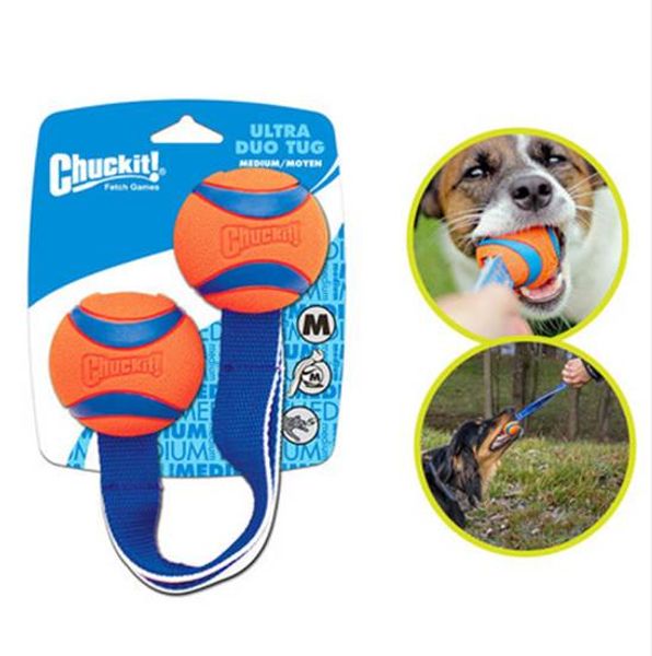 Petmate Due rimorchiatori Pet Dog Gomma Flipper Due palline Giocattoli da imballaggio Gomma arancione Resistenza al morso Molari Giocattoli Articoli per animali domestici