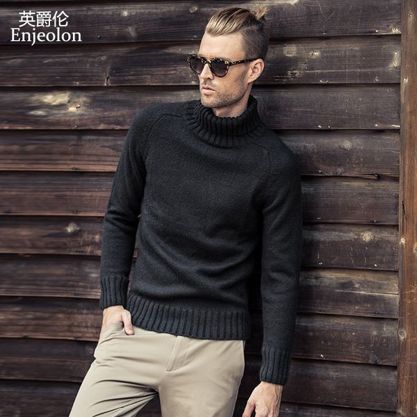 

enjeolon brand new winter turtleneck knitted pullover wool sweaters man solid 4 color sweater for men casual warm sweater my3033, White;black