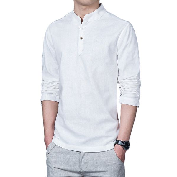

2018 spring linen shirts men long sleeve grandad chinese shirts men linen shirt pullover banded collar social clothes 5xl, White;black