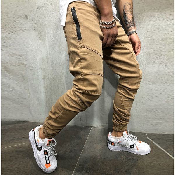 

brand male new fashion 2018 slim solid color fashion splicing men casual pants man trousers designer mens joggers, Black
