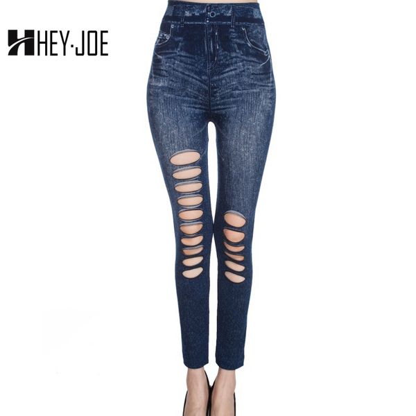 

heyjoe new leggings elastic women leggings blue flora imitation jeans fashion slim trousers denim for fitness, Black