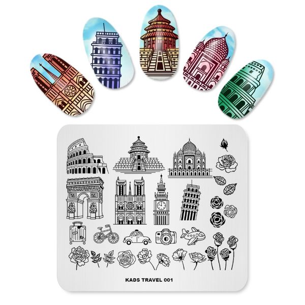 

missguoguo nail stamping plate castle design construction flower rose bicycle leaf airplane nail art stamping tool pattern stamp, White
