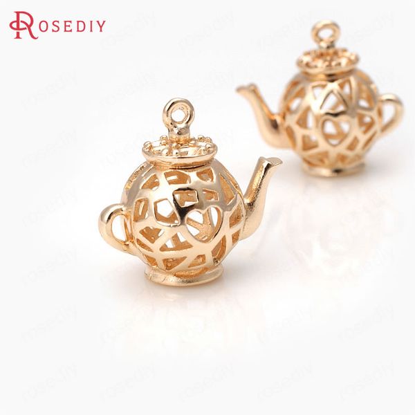 

4pcs 17x18mm 24k champagne gold color plated brass 3d teapot charms pendants diy jewelry accessories, Bronze;silver