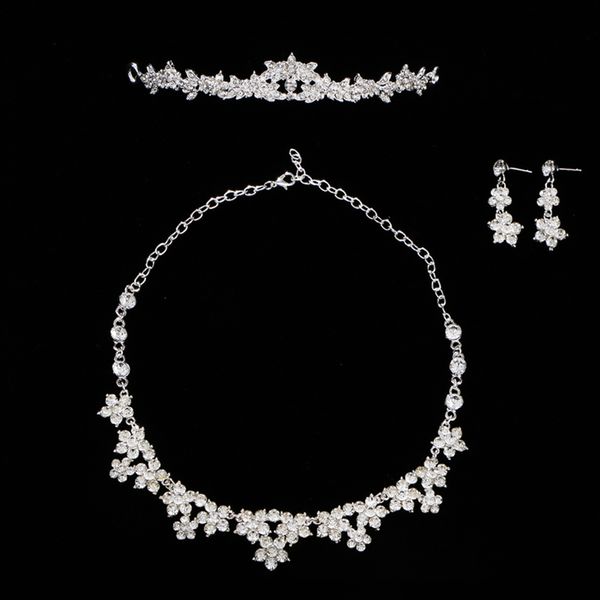 

fashion 3pcs/set stunning bridal wedding jewelry tiara necklace and earring set romantic flower crystal zinc alloy jewelry sets, Slivery;golden
