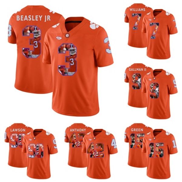 

factory outlet mens clemson tigers 3 beasley jr 7 williams 9 gallman ii 15 green orange printed college football jerseys, Black;red