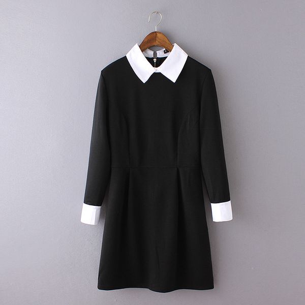

new fashion vitoria self cultivation dress lapel neck elegant dress, Black;gray