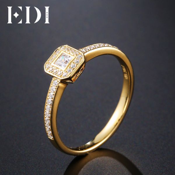 

edi genuine 0.23ct princess cut natural diamond halo real 14k yellow gold wedding engagement ring for women jewelry, Golden;silver