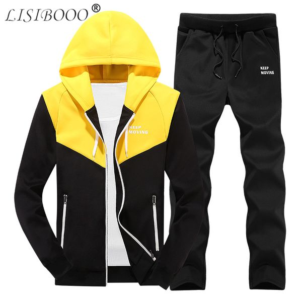 

autumn spring men sweatsuit sets hooded jackets pants brand fashion men tracksuit sportwear suits casual mens coats trousers 4xl, Gray