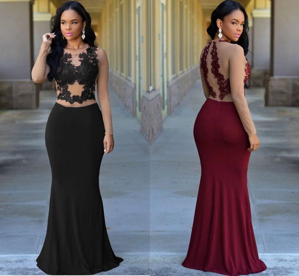 

2019 королевский синий русалка пром платья высокий воротник с золото кружево аппликация длинный рукав вечернее платье высокая сплит пром пла, Black;red